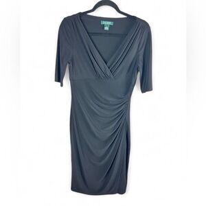 Lauren Ralph Lauren Black‎ Draped Ruched Sheath Dress – Size 8 – LBD Power Move